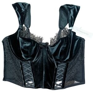 Victoria's Secret Black Velvet Lace Corset Bustier Top Bra NEW S Romantic Retro